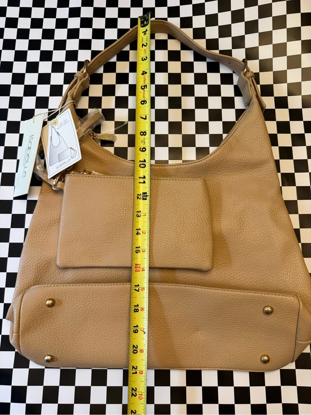 Pebbled Hobo Shoulder Bag in Tan with Wrist Pouch